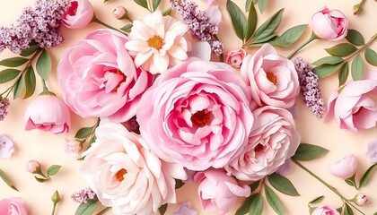 Delicate Pink Roses and Lilac Flowers Arrangement
