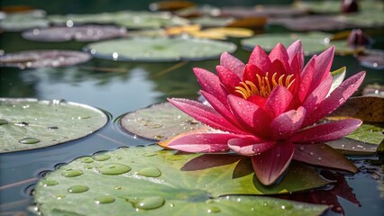 Red Water Lily Pond - Stunning Aquatic Beauty