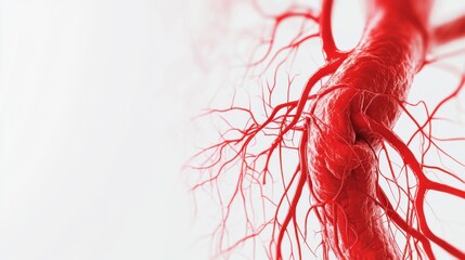 An abstract design of a human circulatory system with highlighted veins and arteries, set against a white background, Minimalist style