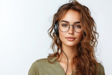 Obraz premium beautiful female web hosting customer service wearing headset to communicate with customers, isolated on white