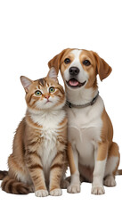 Obraz premium Cat and dog sitting together on a tranparant background.