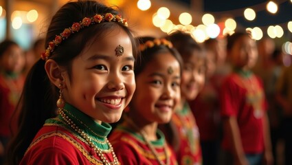 Naklejka premium Girls are wearing red shirts and green and gold jewelry