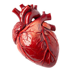 Realistic anatomical model of a human heart displayed for educational purposes in a well-lit classroom