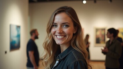 Obraz premium Woman is smiling for camera in art gallery