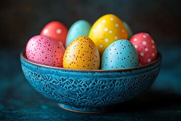 Obraz premium Basket with colorful Easter eggs,