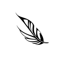 Elegant Black Feather on White Background: Simple Minimalist Graphic Design, Vector Illustration, Nature Symbol