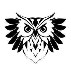 Geometric Owl: Black and White Bird Design. Abstract Wildlife Vector Illustration, perfect for nature lovers and graphic designers.  A symbol of wisdom and power.