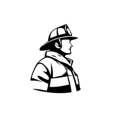 Firefighter Profile: A Black and White Vector Illustration of a Fireman in Uniform, Symbolizing Courage, Service, and Protection