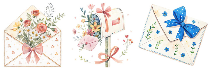 Charming Floral Envelope and Mailbox Illustrations