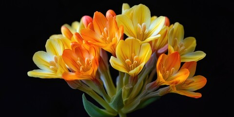 Obraz premium A bouquet of yellow flowers with orange centers. The flowers are arranged in a way that they are all facing the same direction