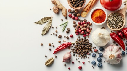 Artfully arranged spices on white surface kitchen food photography minimalist style topdown view culinary inspiration