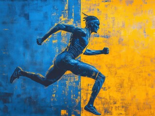 Hurdler in Motion Athletic Track Digital Artwork Fauvist Style Side View Vibrant Colors