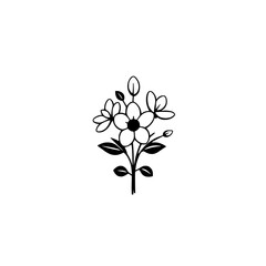 Elegant Black and White Flower Bouquet Line Art: Simple Minimalist Botanical Illustration