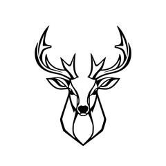 Geometric Deer Head: Minimalist Line Art Print, Elegant Black and White Animal Design, Nature Wildlife Graphic, Modern Stylish Vector Illustration, Perfect for Home Decor or Logo