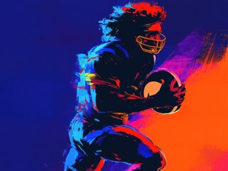 Fototapeta premium Dynamic Rugby Player Stadium Art Fauvist Style Side View Chromatic Energy