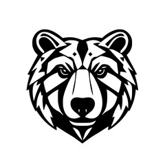 Majestic Bear Head: A Striking Black and White Vector Illustration of a Grizzly Bear's Face. Perfect for logos, icons, and graphic designs.