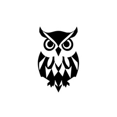 Geometric Owl: Black and White Minimalist Bird Design. Perfect for logos, icons, and graphic designs.  A symbol of wisdom and nature.