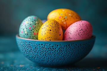 Obraz premium Basket with colorful Easter eggs,