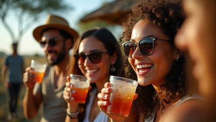 People are enjoying drink together at outdoor party