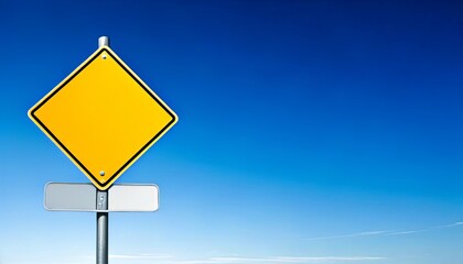 Blank Yellow Road Sign Against a Clear Blue Sky