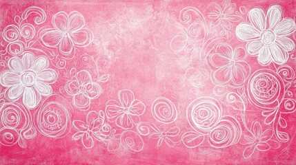 Charming Hand-Drawn Doodle Flowers on Light Pink Pastel Background Art