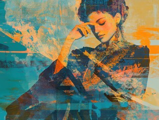 Fototapeta premium Dynamic Archer Colorful Studio Artwork Urban Setting Close-Up Fauvist Expression