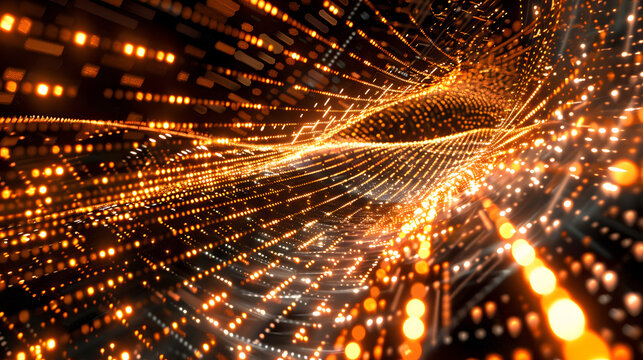 An energetic wave of binary code flowing like electronic