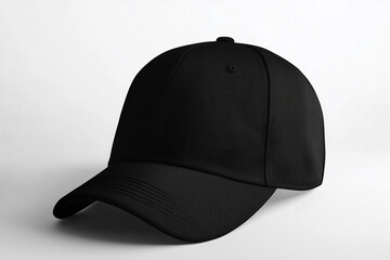 Black Baseball Cap Isolated on White Background. A sleek black baseball cap with a curved brim, isolated on a white background. Ideal for branding, fashion, sports, and merchandise mockups.