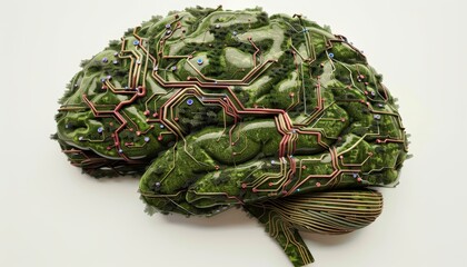 Un cervello umano composto da reti neurali interconnesse e dispositivi biotecnologici avanzati, simbolo della neuro biotecnologia