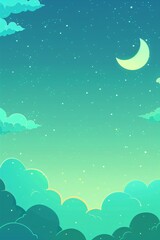 gradient mystical moonlight sky with clouds and stars and blue and green colors 