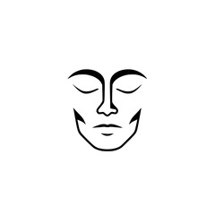 Serene Face: Minimalist Line Art Portrait, Peaceful Expression, Black and White Graphic Design, Simple and Elegant Icon, Beauty Symbol