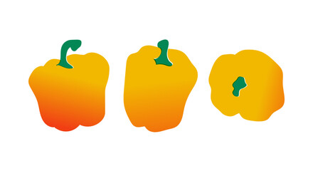 Set of yellow sweet peppers. Collection of vegetables in risograph style. Illustration of summer vegetables isolated on white background. Food silhouette.