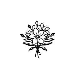 Elegant Black and White Flower Bouquet Line Art: Simple Botanical Illustration