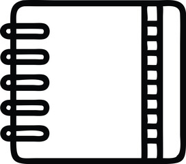 Minimalist notebook icon, spiral binding, black outline, white background, simple design, clean lines, office supplies, note-taking, organization, vector graphic, flat illustration, monochrome, symbol