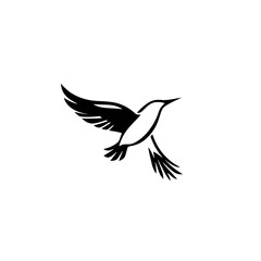 Hummingbird in Flight: A Black and White Vector Illustration of a Graceful Bird in Motion