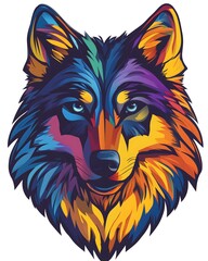 Obraz premium A colorful wolf portrait logo isolated on a white background