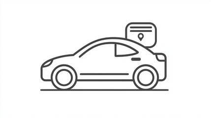 Car company, auto dealer, dealership discount line icon. Car sale dealer, automobile buy shop or auto search center thin line vector icon. Used vehicle dealership linear sign with price drop tag