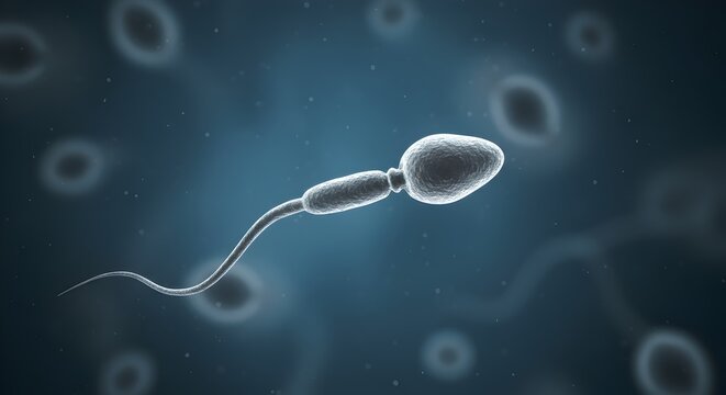 Microscopic Journey: Sperm Cell Swimming in a Fluid Environment with Blurred Background