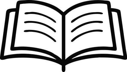 Open book, minimalist icon, black and white, simple lines, geometric design, flat graphic, reading symbol, knowledge representation, educational emblem, literature pictogram, information concept, book