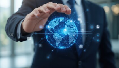 Businessman Protecting Global Network in Office