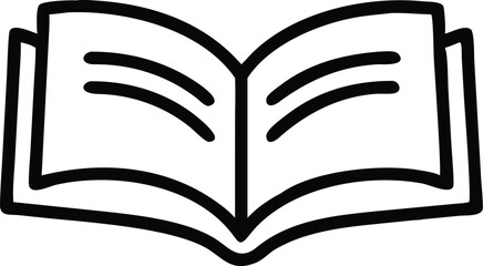 Open book, minimalist icon, black and white, simple lines, geometric design, flat graphic, reading symbol, knowledge representation, educational emblem, literature pictogram, information concept, book