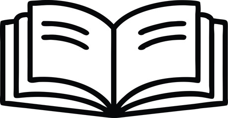 Open book, minimalist icon, black and white, simple lines, geometric design, flat graphic, reading symbol, knowledge representation, educational emblem, literature pictogram, information concept, book