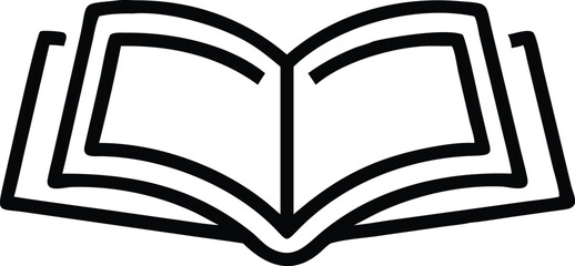 Open book, minimalist icon, black and white, simple lines, geometric design, flat graphic, reading symbol, knowledge representation, educational emblem, literature pictogram, information concept, book