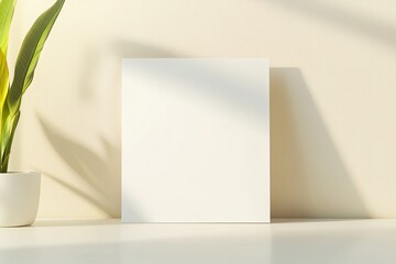 mockup of blank a5 flyer partially rolled to show both front and back sides placed on minimalist white table