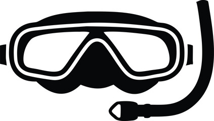 Diving mask icon, snorkel equipment, black and white illustration, simple line drawing, minimalist design, water sports gear, scuba diving symbol, aquatic activity pictogram, clear outline, vector gra © Trustbeeit.com
