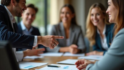 Business people are sitting around table and having meeting