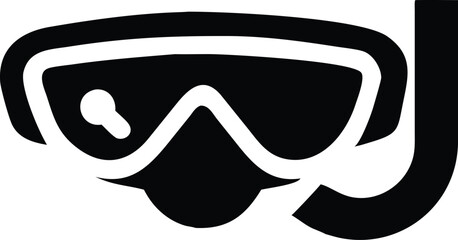 Diving mask icon, snorkel equipment, black and white illustration, simple line drawing, minimalist design, water sports gear, scuba diving symbol, aquatic activity pictogram, clear outline, vector gra © Trustbeeit.com