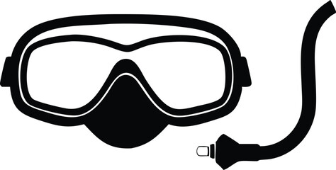 Diving mask icon, snorkel equipment, black and white illustration, simple line drawing, minimalist design, water sports gear, scuba diving symbol, aquatic activity pictogram, clear outline, vector gra © Trustbeeit.com