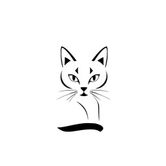 Elegant Cat Portrait: Minimalist Black and White Feline Art.  A simple yet stylish vector graphic design, perfect for pet lovers and graphic design enthusiasts.