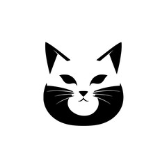 Elegant Black and White Cat Face: Minimalist Pet Logo Design